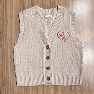 Neutral Women’s Cream Button-Front Knit Sweater Vest XS PASCUN Cottagecore